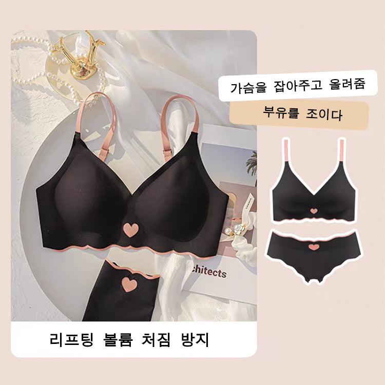 VEIMIA  큐티 헴라인 브라세트丨가슴 작아보이는 풀컵 부유방 브라 노와이어 처진가슴 헴라인 미니마이저 브라